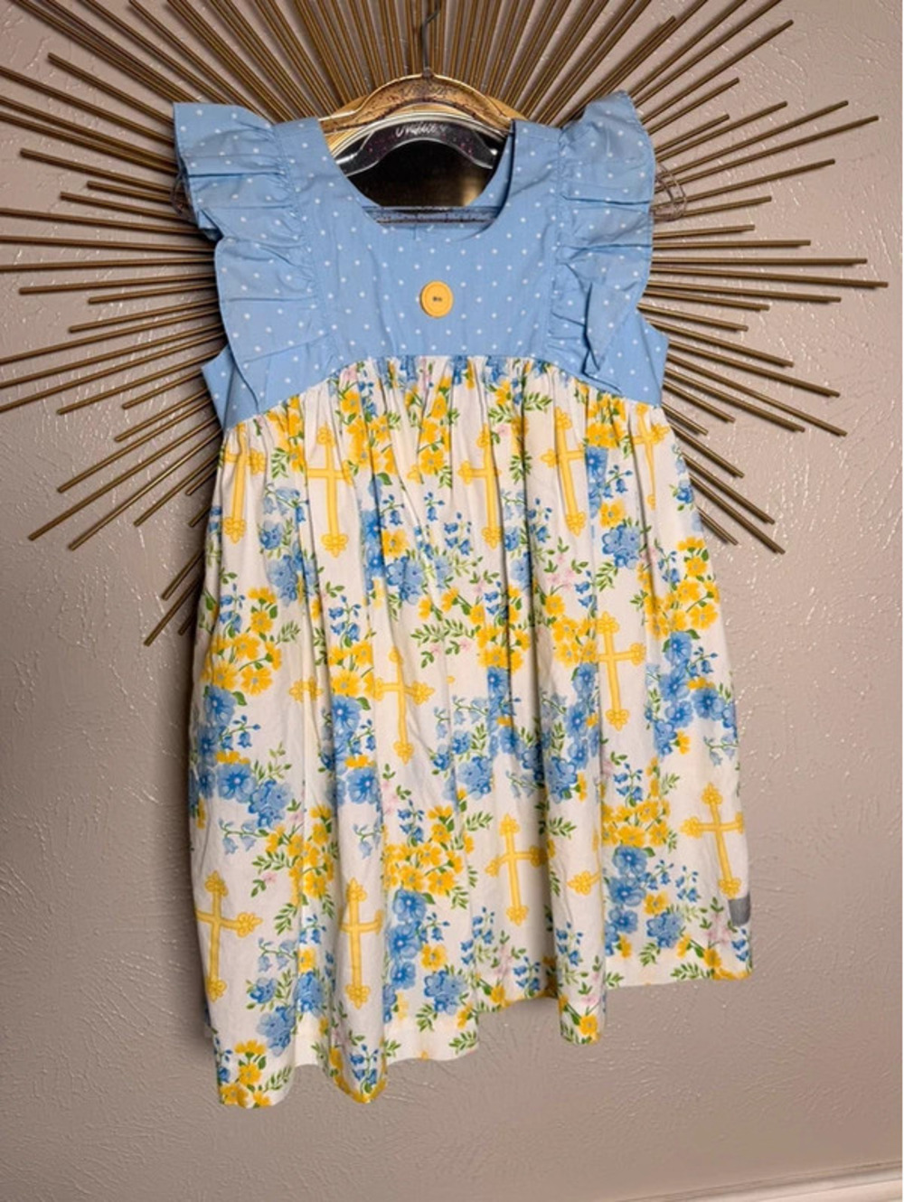 Eleanore Rose Blue Cross Christian Dress Yellow